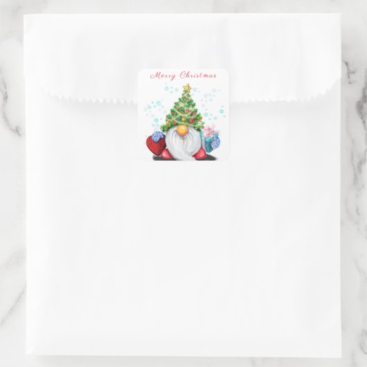 Kerst sticker Schattigee Gnome met Gifts (Tas)