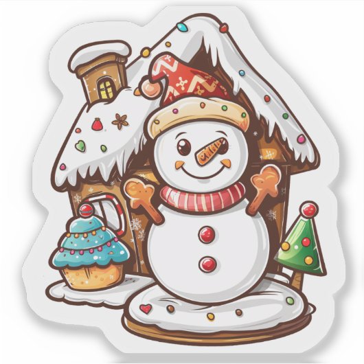 Kerst sticker: Sneeuwman & Gingerbread Sticker (Voorkant)