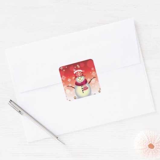 Kerst sticker-sneeuwman vierkante sticker (Envelop)