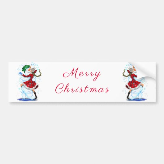 Kerst sticker Snowman en Girl Dance (Voorkant)