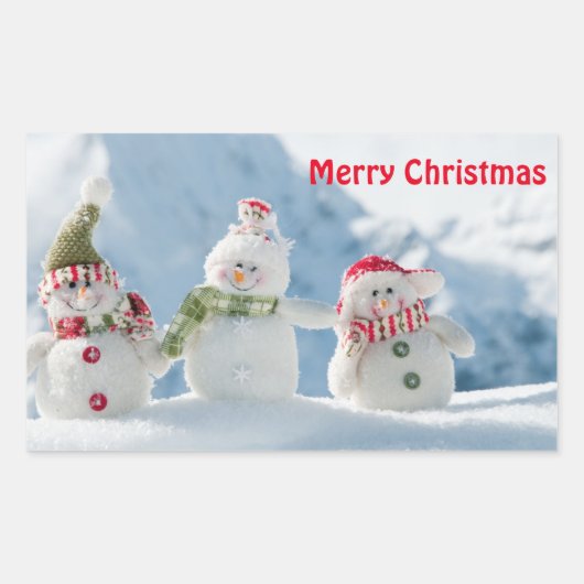 Kerst sticker/Snowmen Rechthoekige Sticker (Voorkant)