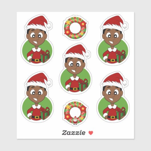 Kerst sticker van de zwarte jongen (Vel)