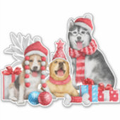 Kerst sticker van watercalor grappige honden (Voorkant)