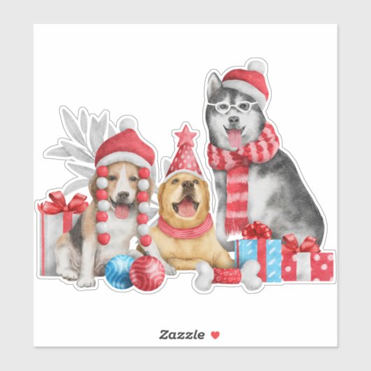 Kerst sticker van watercalor grappige honden (Vel)