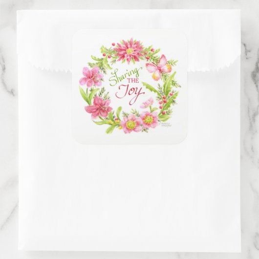 Kerst stickers Bloemen Waterverf krans (Tas)