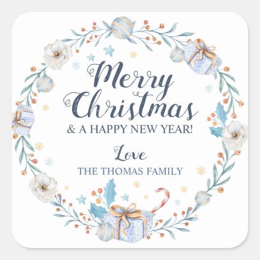 Kerst stickers Blue Christmas Labels (Voorkant)