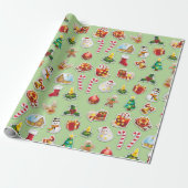 Kerst stickers Festive Pattern Cadeaupapier (Uitgerold)