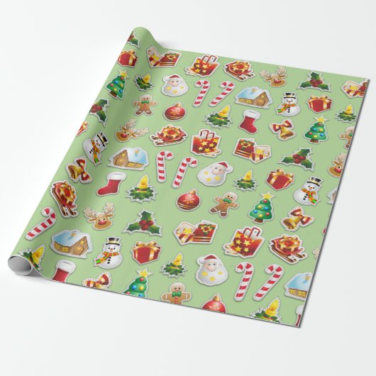 Kerst stickers Festive Pattern Cadeaupapier (Uitgerold)