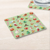 Kerst stickers Festive Pattern Kartonnen Onderzetters (Schuin)
