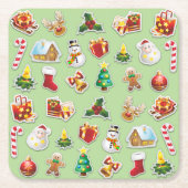 Kerst stickers Festive Pattern Kartonnen Onderzetters (Voorkant)