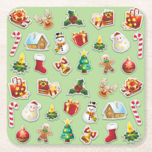 Kerst stickers Festive Pattern Kartonnen Onderzetters