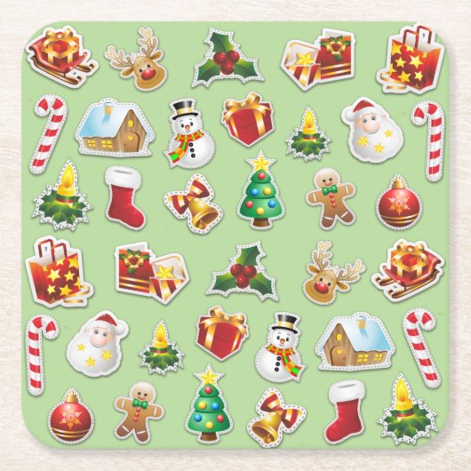 Kerst stickers Festive Pattern Kartonnen Onderzetters (Voorkant)