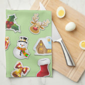 Kerst stickers Festive Pattern Theedoek (Quarter Fold)