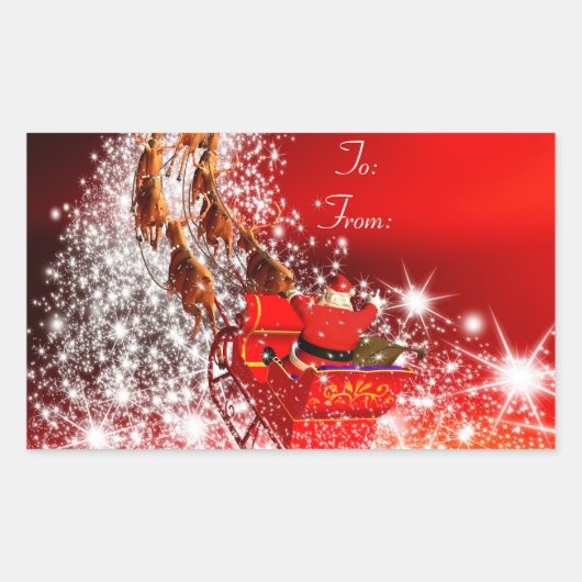 Kerst stickers/Kerstman en rendier Rechthoekige Sticker (Voorkant)