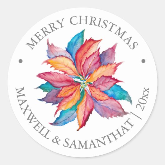 Kerst stickers Kleurrijke Rustieke Poinsettia (Voorkant)