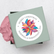 Kerst stickers Kleurrijke Rustieke Poinsettia