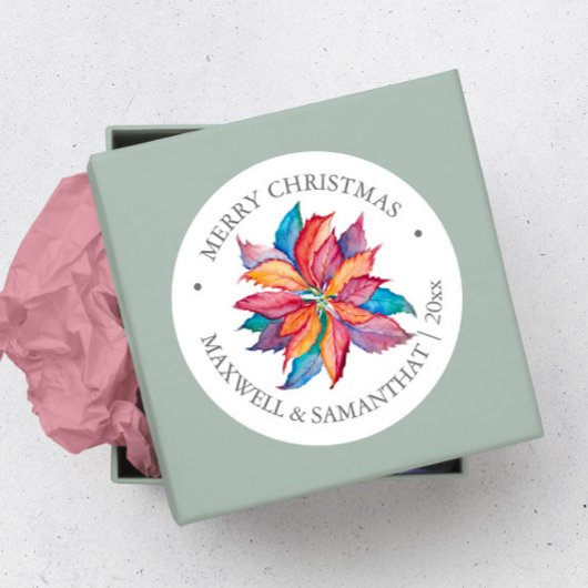 Kerst stickers Kleurrijke Rustieke Poinsettia