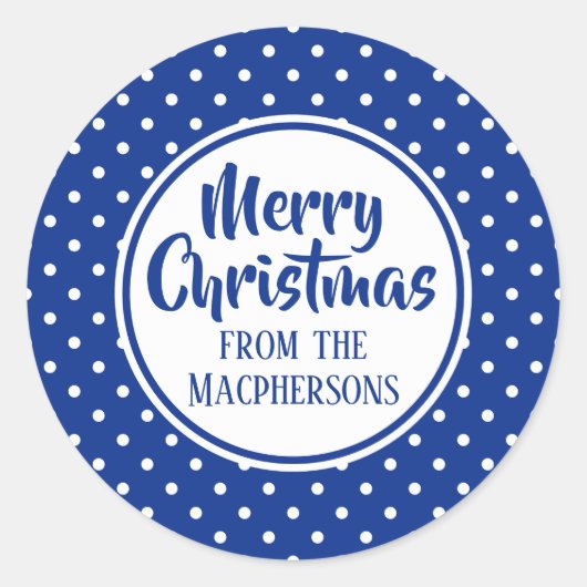 Kerst stickers met blauwe pokstippen (Voorkant)