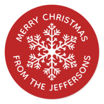 Kerst stickers met rode sneeuwvlokken