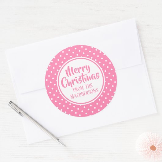 Kerst stickers met roze poladots (Envelop)