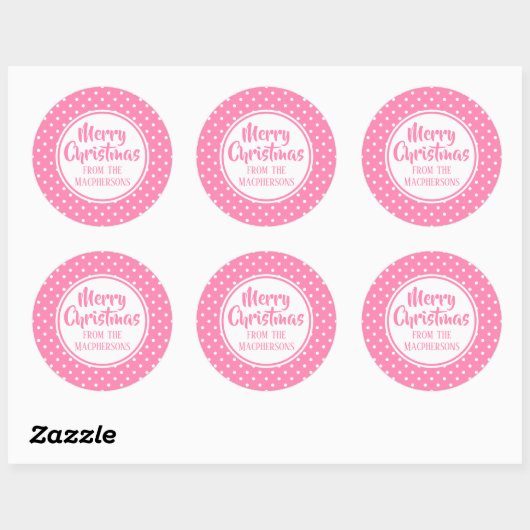 Kerst stickers met roze poladots (Vel)