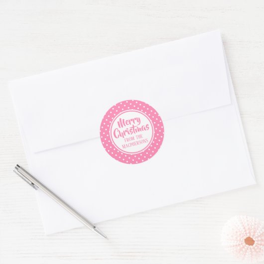 Kerst stickers met roze poladots (Envelop)