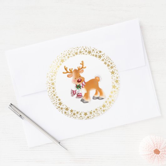 Kerst stickers-Rudolph Ronde Sticker (Envelop)