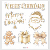 Kerst stickers set van 6 gouden glitter 02 (Vel)