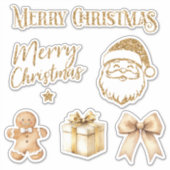 Kerst stickers set van 6 gouden glitter 02 (Voorkant)