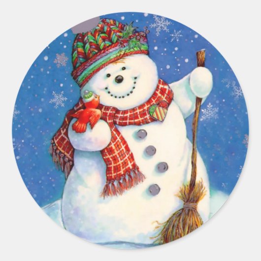 Kerst stickers/Snowman Ronde Sticker (Voorkant)