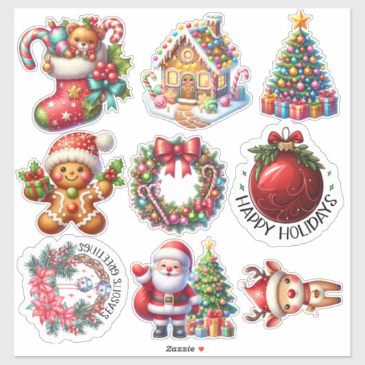 Kerst stickers: Tree, Wreath, Santa & More Joy Sticker (Vel)