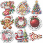 Kerst stickers: Tree, Wreath, Santa & More Joy Sticker (Voorkant)