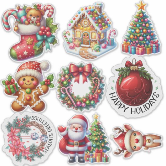 Kerst stickers: Tree, Wreath, Santa & More Joy Sticker (Voorkant)