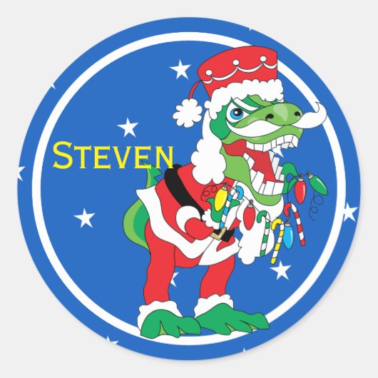 Kerst stickers TySANTAsaurus Rex 2 personaliseren (Voorkant)