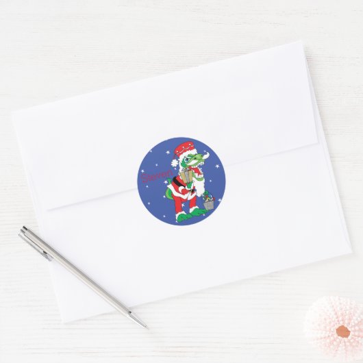 Kerst stickers TySANTAsaurus Rex Personaliseren (Envelop)