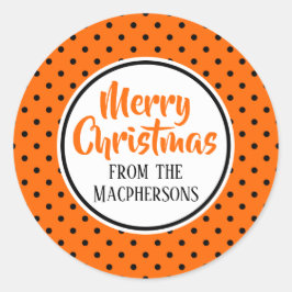 Kerst stickers van Oranje-/zwarte pooldots