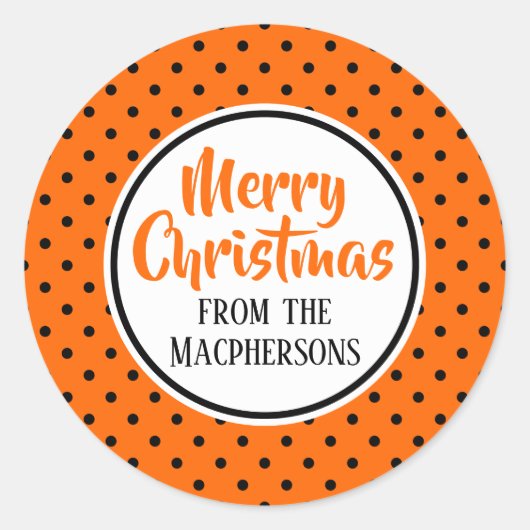 Kerst stickers van Oranje-/zwarte pooldots (Voorkant)