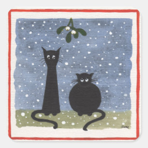 Kerst stickers van twee zwarte katten