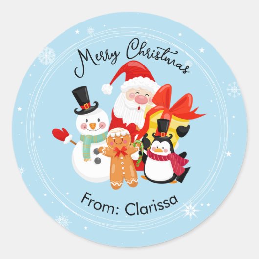 Kerst stickers voor snelle kerstman en vrienden (Voorkant)