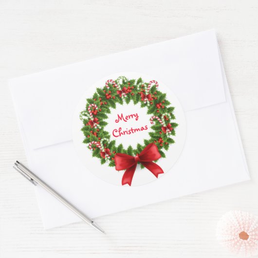Kerst stickers/Wreath Ronde Sticker (Envelop)