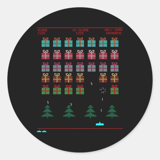 Kerst Stijl Retro Videogame Ronde Sticker (Voorkant)