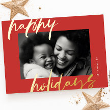 Kerst Stijlvol Rood Script Gouden Foto Gelukkig