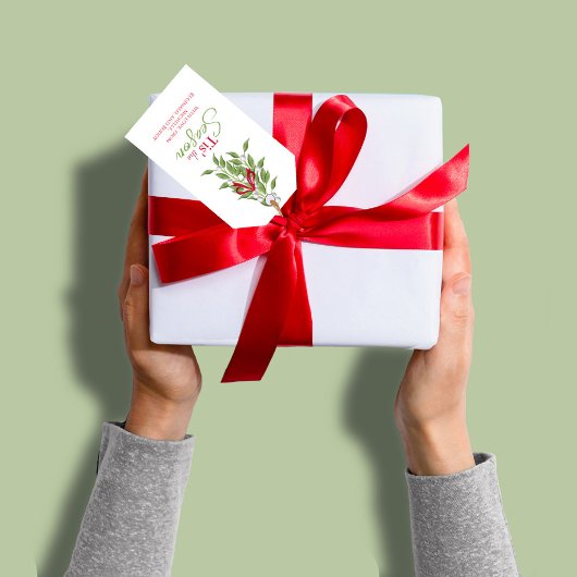 Kerst Stijlvolle Mistletoe Rood en Groen Cadeaulabel