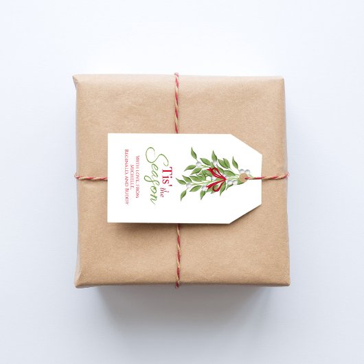 Kerst Stijlvolle Mistletoe Rood en Groen Cadeaulabel