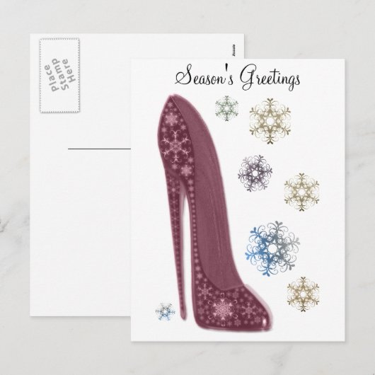 Kerst Stiletto Schoenen en Sneeuwvlokken Art Feestdagenkaart (Voorkant / Achterkant)