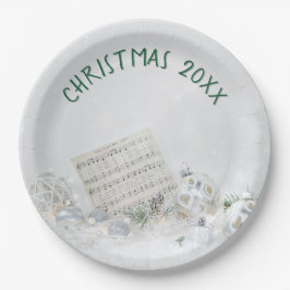 Kerst Stille Nacht Muziek in Sneeuw Papieren Bordje