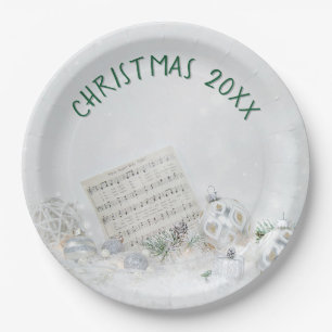 Kerst Stille Nacht Muziek in Sneeuw Papieren Bordje