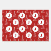 Kerst Stippen & Bomen Aangepaste Monogram Rood Inpakpapier Vel (Voorkant 2)