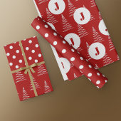 Kerst Stippen & Bomen Aangepaste Monogram Rood Inpakpapier Vel