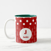 Kerst Stippen & Bomen Aangepaste naam en bericht Tweekleurige Koffiemok (Links)